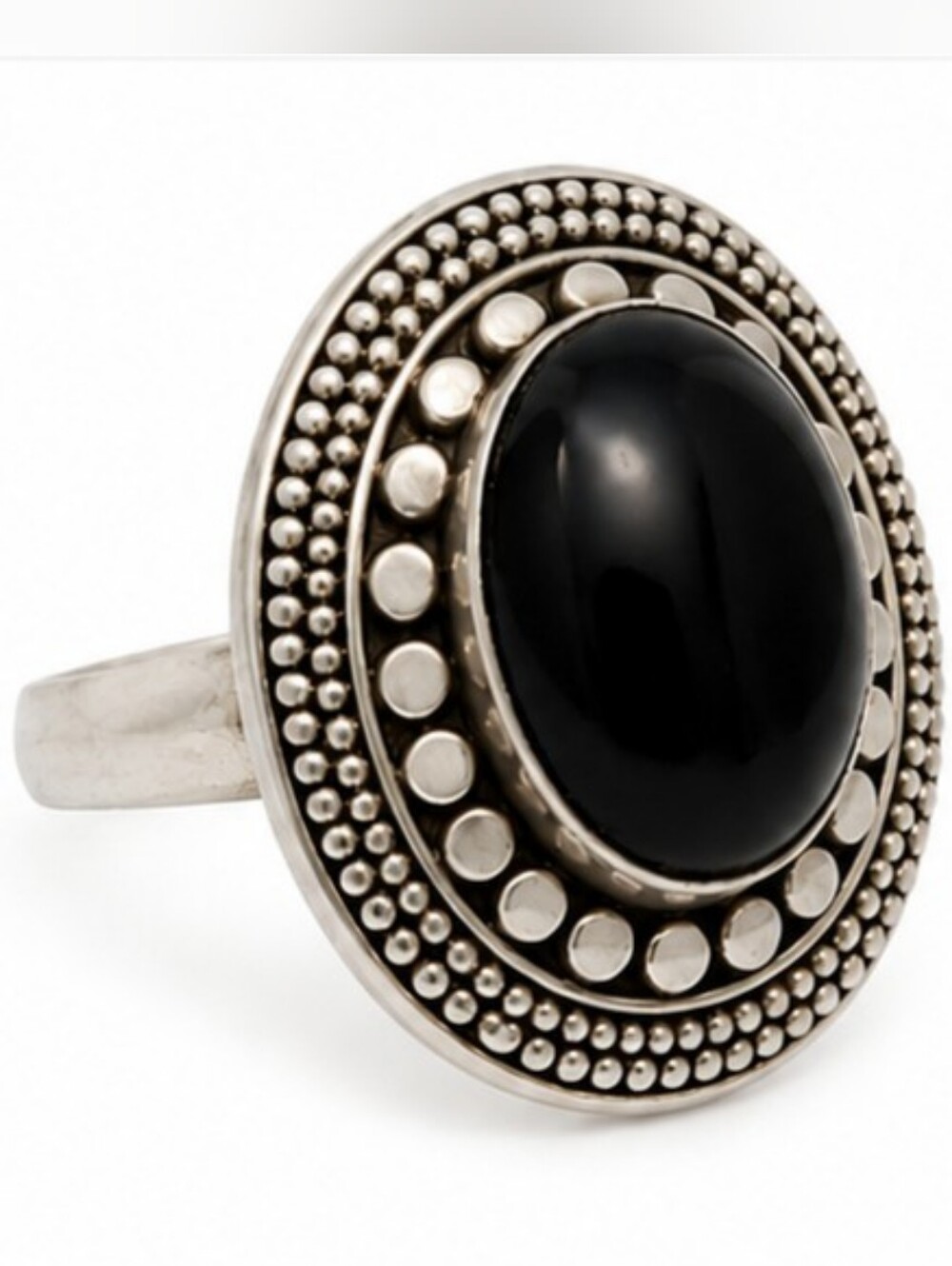 Black Onyx Oval Cabochon 925 Sterling Silver Ring Size 5 (EUC)
